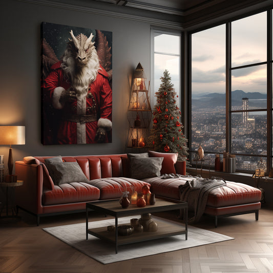 Santa Dragon in Red Suit Canvas Prints Artesty
