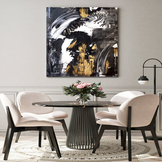 GRUNGE Black and White with Gold Effect Abstract Art Print Artesty