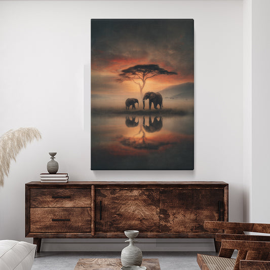 Elephants Under Acacia Tree Canvas Prints Artesty