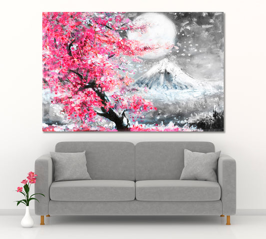 Landscape With Sakura And Mountain Asian Style Canvas Print Wall Art Artesty