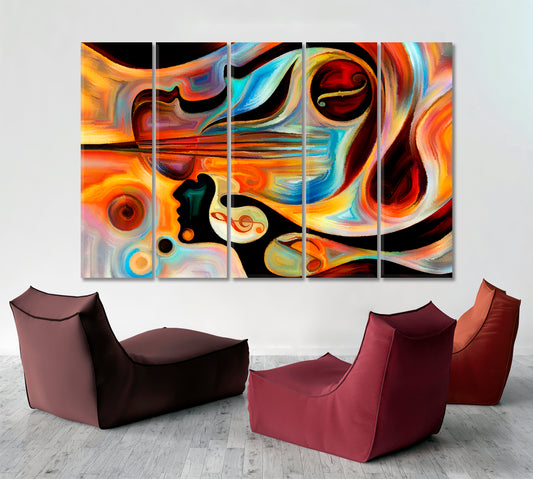 INNER MELODY Modern Colorful Human Musical Shapes Abstraction Music Wall Panels Artesty 5 panels 36" x 24"