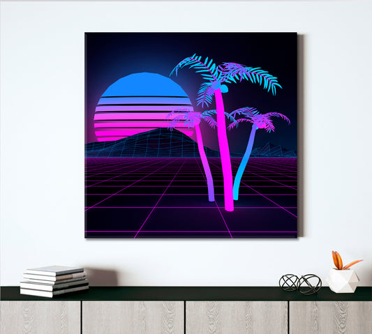 Neon Palm Trees Neon Sunset Scenery Landscape Fine Art Print Artesty