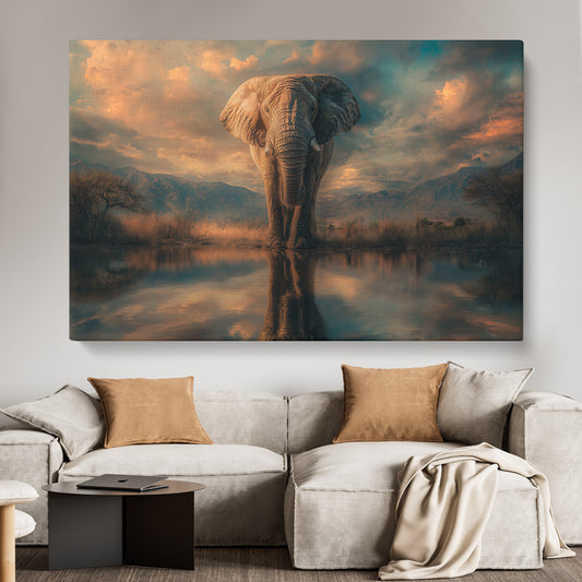 Elephant at Water's Edge Animals Canvas Print Artesty