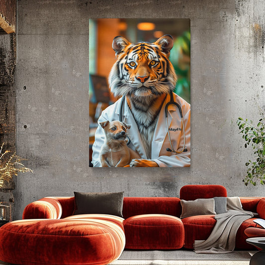 Tiger Veterinarian with Puppy Canvas Prints Artesty