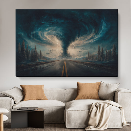 Stormy Road and Tornado with Lightning Animals Canvas Print Artesty