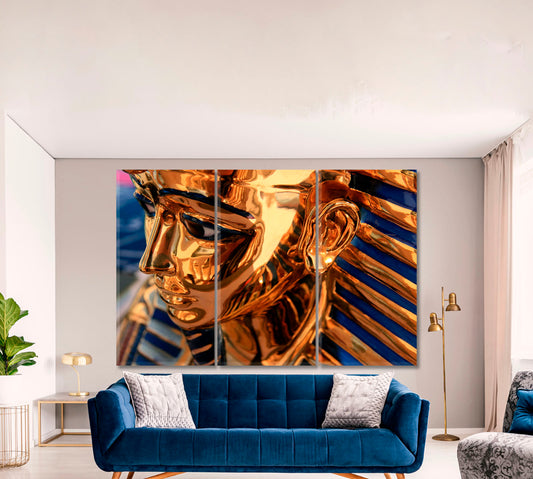 Tutankhamun Golden Egypt Pharaoh Gold Mask Business Concept Wall Art Artesty 3 panels 36" x 24"