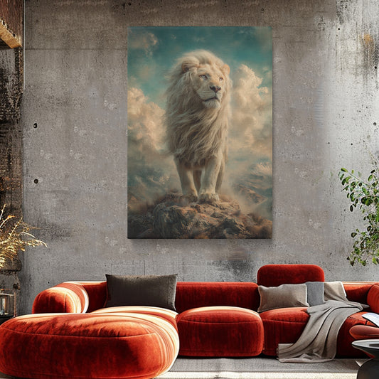 White Lion on Mountain Peak Canvas Prints Artesty