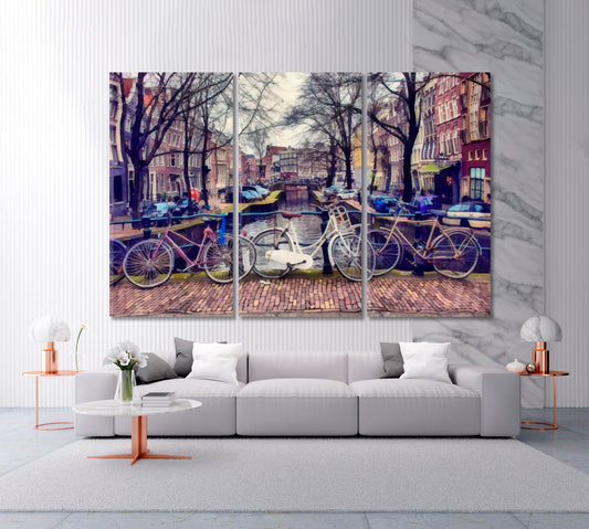 Amsterdam Beautiful European Cityscape Cities Wall Art Artesty 3 panels 36" x 24"