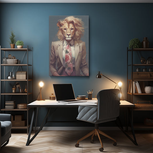 Lion in Floral Tie and Blazer Canvas Prints Artesty