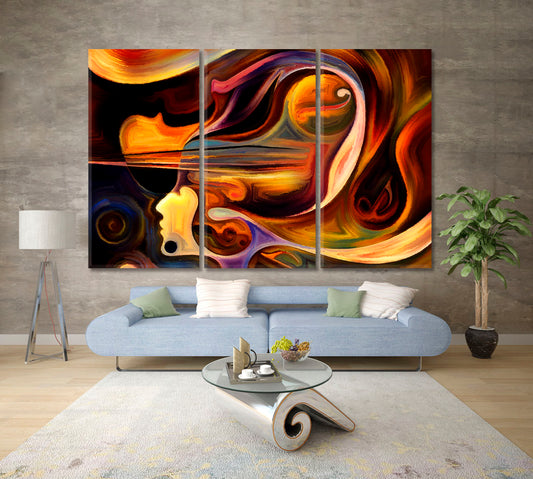 Music Spirituality Abstract Design Colorful Human and Musical Figures Music Wall Panels Artesty 3 panels 36" x 24"