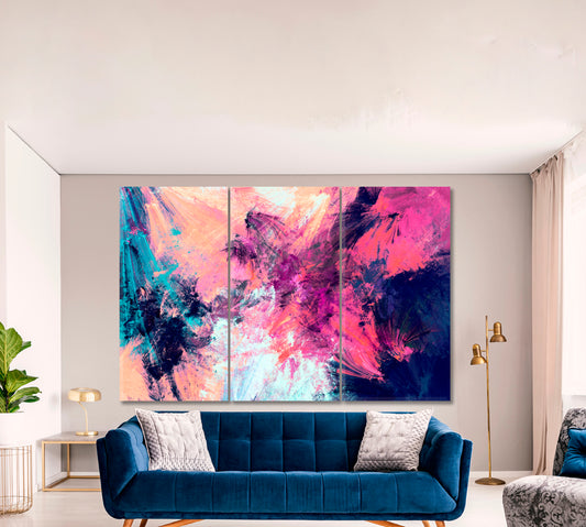 Vibrant Grunge Bright Color Fireworks Contemporary Art Artesty 3 panels 36" x 24"