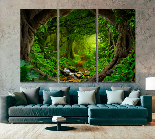Deep Tropical Jungles Rainforest Poster Tropical, Exotic Art Print Artesty 3 panels 36" x 24"