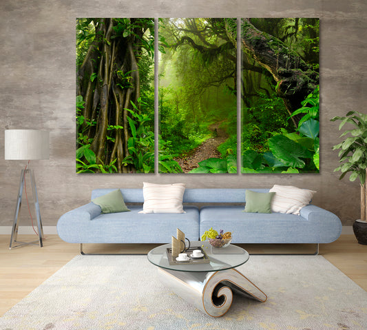 Jungle Wood Tropical Rainforest Trees Poster Tropical, Exotic Art Print Artesty 3 panels 36" x 24"