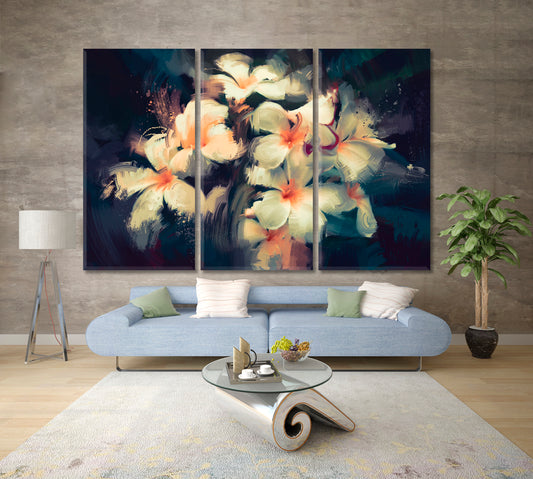 Plumeria Beautiful Flowers Floral & Botanical Split Art Artesty 3 panels 36" x 24"