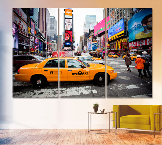 URBAN New York City Street Time Square Yellow Cab Abstract Art Print Artesty 3 panels 36" x 24"