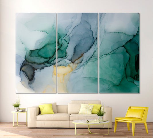 Soft Color Marble Alcohol Ink Abstract Refined Artistic Painting Fluid Art, Oriental Marbling Canvas Print Artesty 3 panels 36" x 24"