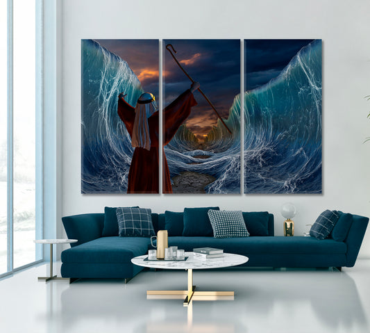 Moses Crossing the Red Sea Religious Modern Art Artesty 3 panels 36" x 24"