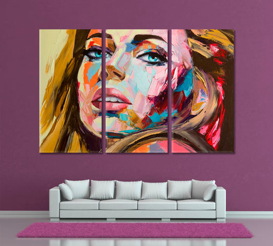 Colorful Emotions Fantasy Woman Portrait Expressionism Contemporary Art Artesty 3 panels 36" x 24"