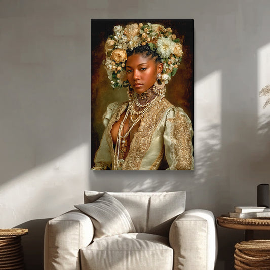 Regal African Woman in Gold Dress Wall Art