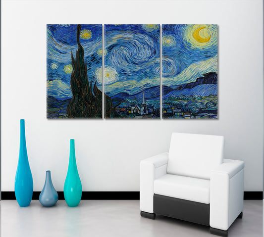 The Starry Night Vincent van Gogh Masterpieces Reproduction Contemporary Art Artesty 3 panels 36" x 24"