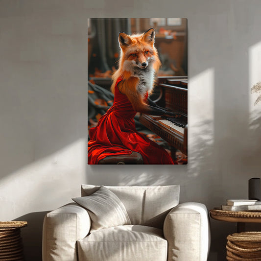 Pianist Fox in Red Dress Canvas Prints Artesty