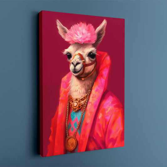 Stylish Llama in Pink Robe Canvas Prints Artesty
