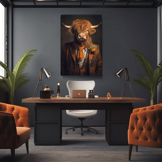 Highland Cow in Suit Canvas Prints Artesty