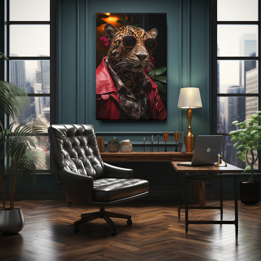Leopard in Red Jacket and Sunglasses Canvas Prints Artesty