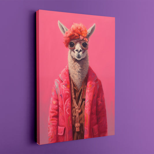 Llama Dressed in Pink Hipster Coat Canvas Prints Artesty