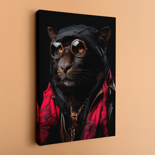 Panther in Red Hoodie and Glasses Canvas Prints Artesty