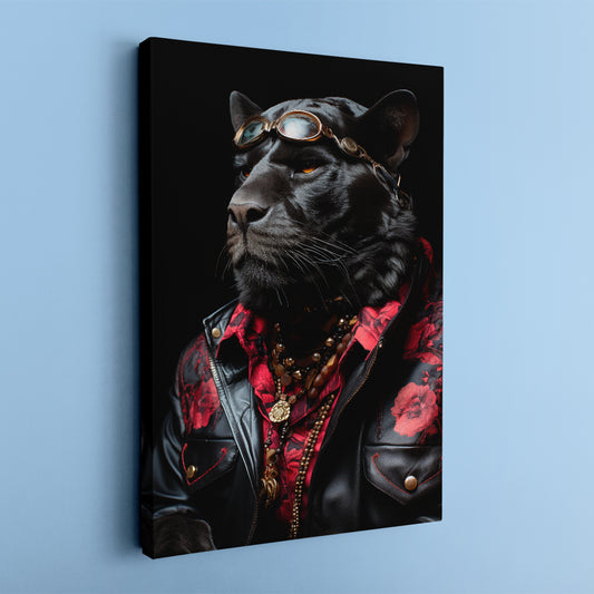 Panther in Leather Jacket with Goggles Canvas Prints Artesty