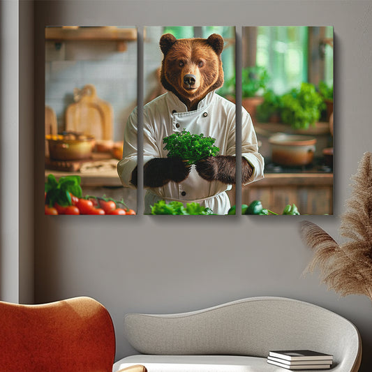 Chef Bear in Rustic Kitchen Animals Canvas Print Artesty