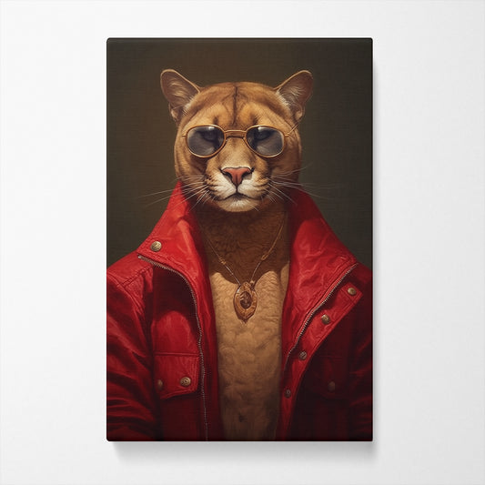 Cougar in Red Jacket and Sunglasses Canvas Prints Artesty 1 Panel 16"x24"