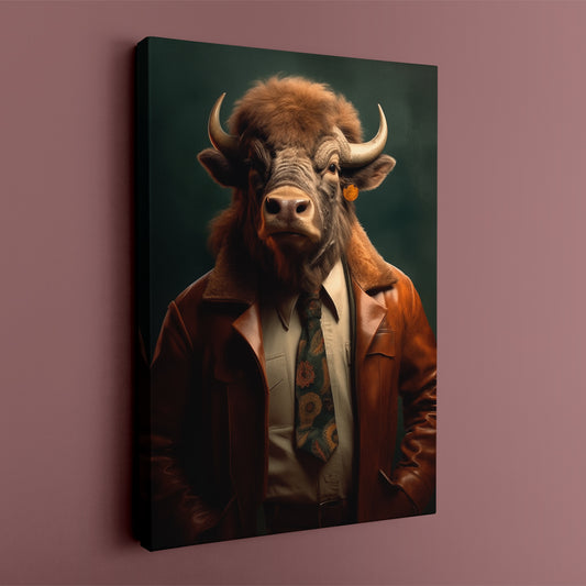 Cool Bull in Brown Leather Jacket Canvas Prints Artesty