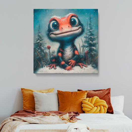 Whimsical Lizard in Snow Contemporary Art Artesty