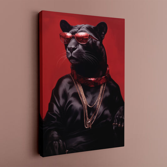 Elegant Black Panther with Red Sunglasses Canvas Prints Artesty
