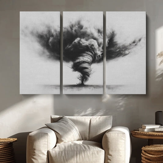 Black and White Tornado Animals Canvas Print Artesty 3 panels 36" x 24"