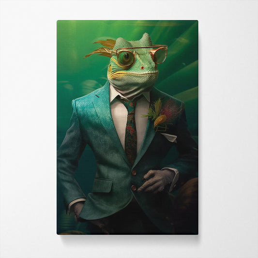 Stylish Lizard in Teal Suit Canvas Prints Artesty