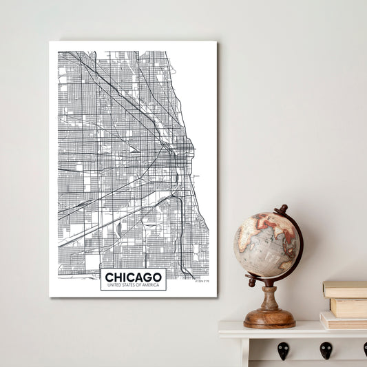 Detailed City Map Chicago USA Maps Canvas Artwork Artesty