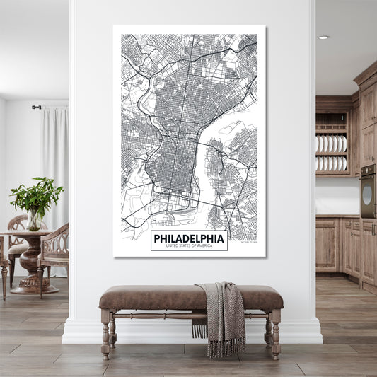 Detailed City Map Philadelphia USA Maps Canvas Artwork Artesty