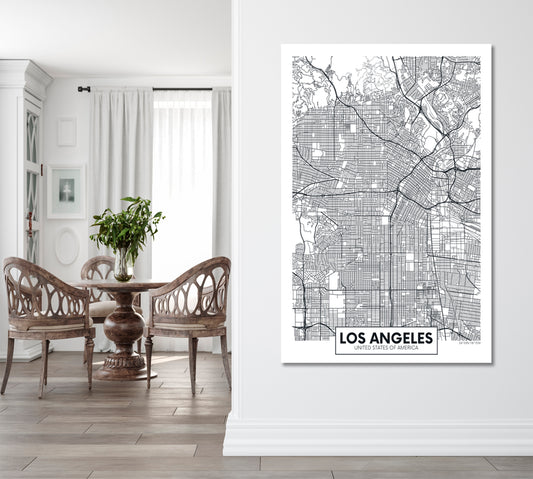 Detailed City Map Los Angeles USA Maps Canvas Artwork Artesty