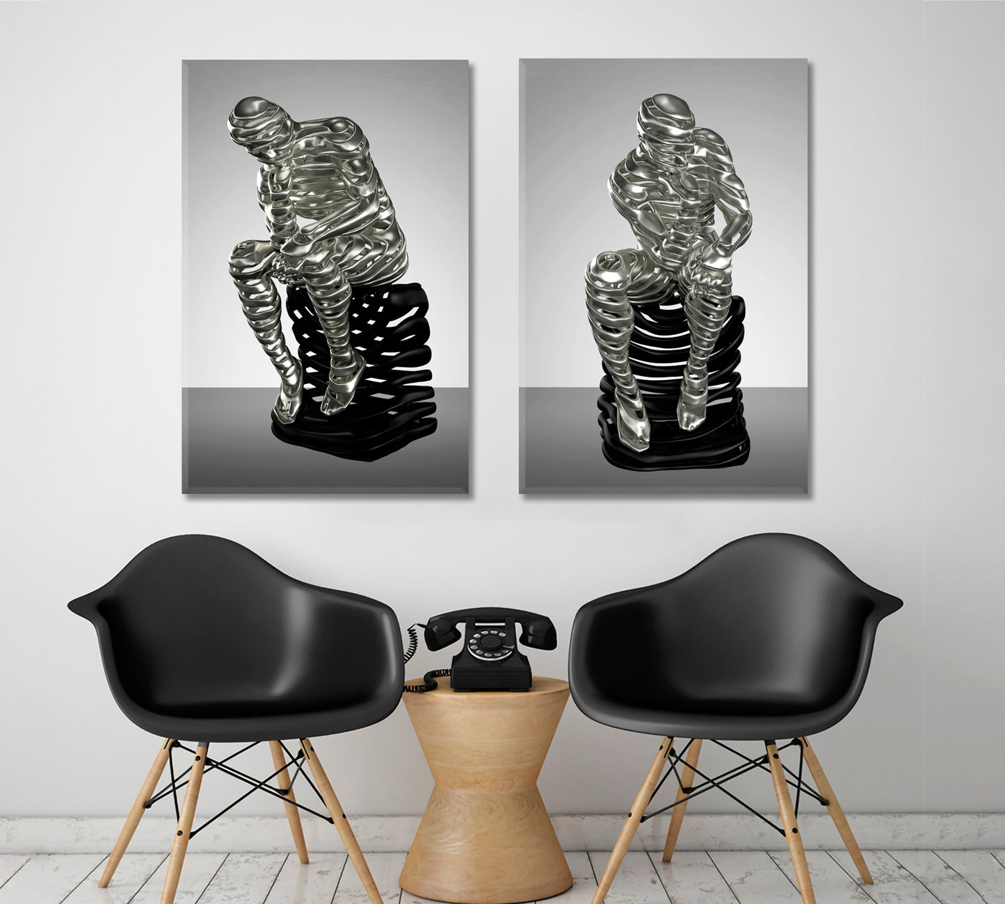 INTELLIGENCE Modern Figure Thinking Man Metal Sculpture Poster Office Wall Art Canvas Print Artesty