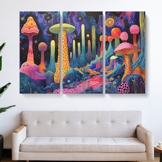Psychedelic Neon Mushroom Forest Animals Canvas Print Artesty