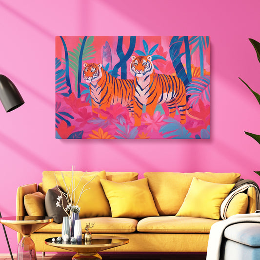 Colorful Jungle Tiger Animals Canvas Print Artesty