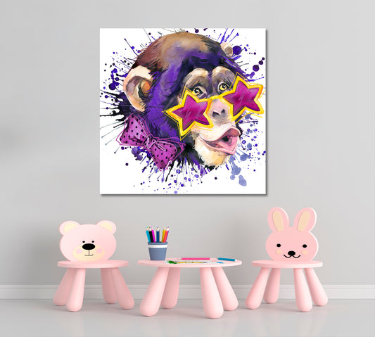 Cute Monkey Cool Sunglasses Kids Room Decoration Kids Room Canvas Art Print Artesty