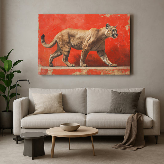 Puma Canvas Print, Rustic Wild Cat Wall Decor – Cougar Art Print Animals Canvas Print Artesty