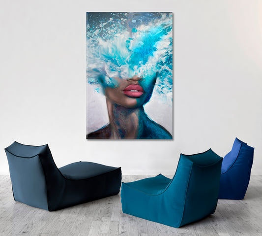 OCEAN GODDESS Beautiful Woman And Sea Exploding - Vertical 1 panel Contemporary Art Artesty