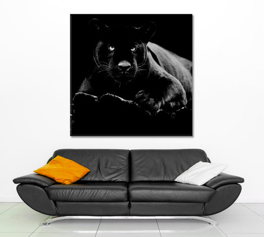 Black Panther Animal Wild Life - Square Panel Animals Canvas Print Artesty