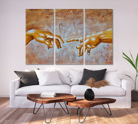 GOD IN ART Hand of God Creation of Adam Michelangelo Religious Modern Art Artesty 3 panels 36" x 24"