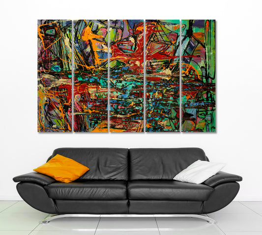 Abstract Art Colorful Collage of Colors Splatters Abstract Art Print Artesty 5 panels 36" x 24"